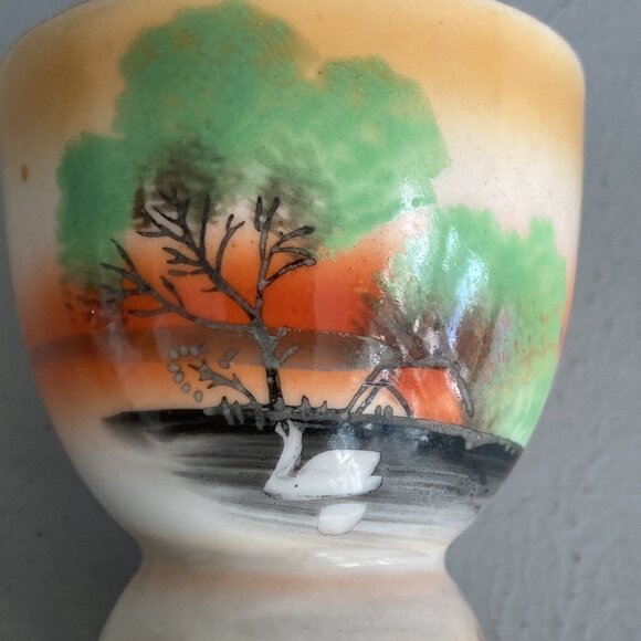 Vintage Asian Sunset Egg Cup Ombré Hand Painted Porcelain - Picture 2 of 10